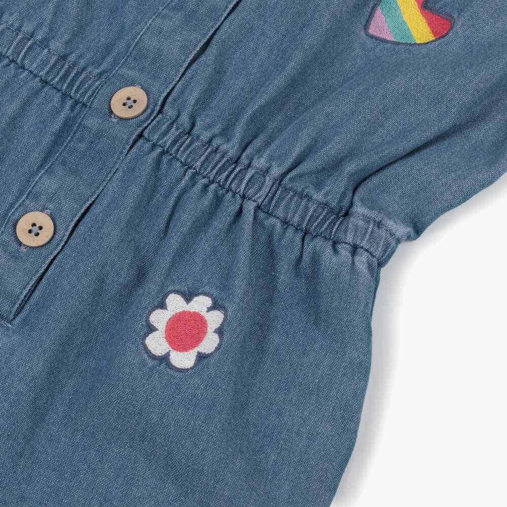 Frugi-Girls Blue Organic Cotton Denim Playsuit | Childrensalon