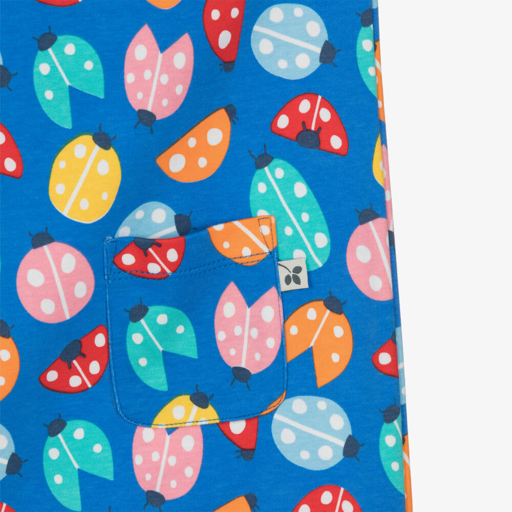 Frugi-Girls Blue Organic Cotton Jumpsuit with Ladybird Print | Childrensalon