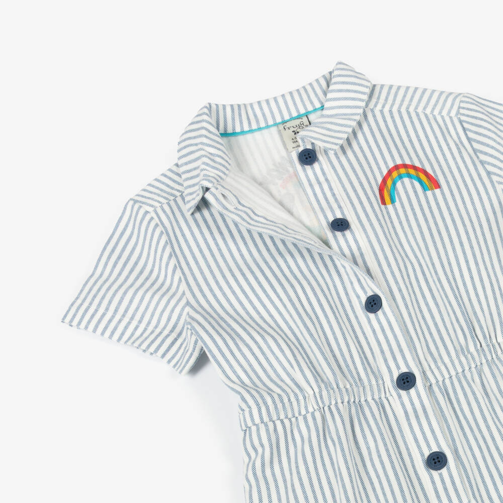 Frugi-Girls Blue & White Stripe Cotton Playsuit | Childrensalon