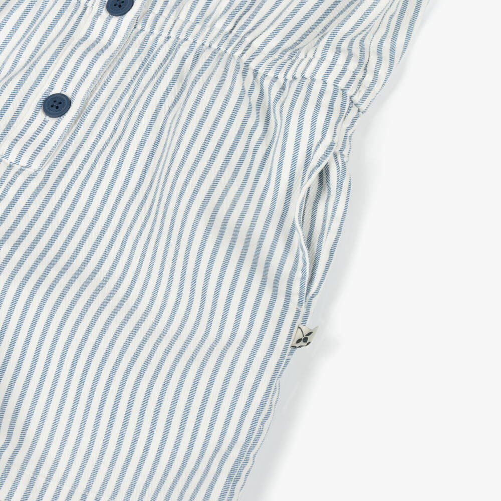 Frugi-Girls Blue & White Stripe Cotton Playsuit | Childrensalon