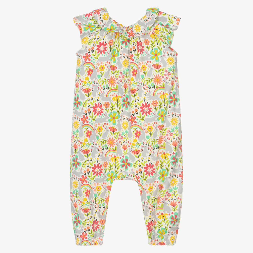Frugi-Girls Colourful Floral & Rabbit Print Cotton Jumpsuit | Childrensalon
