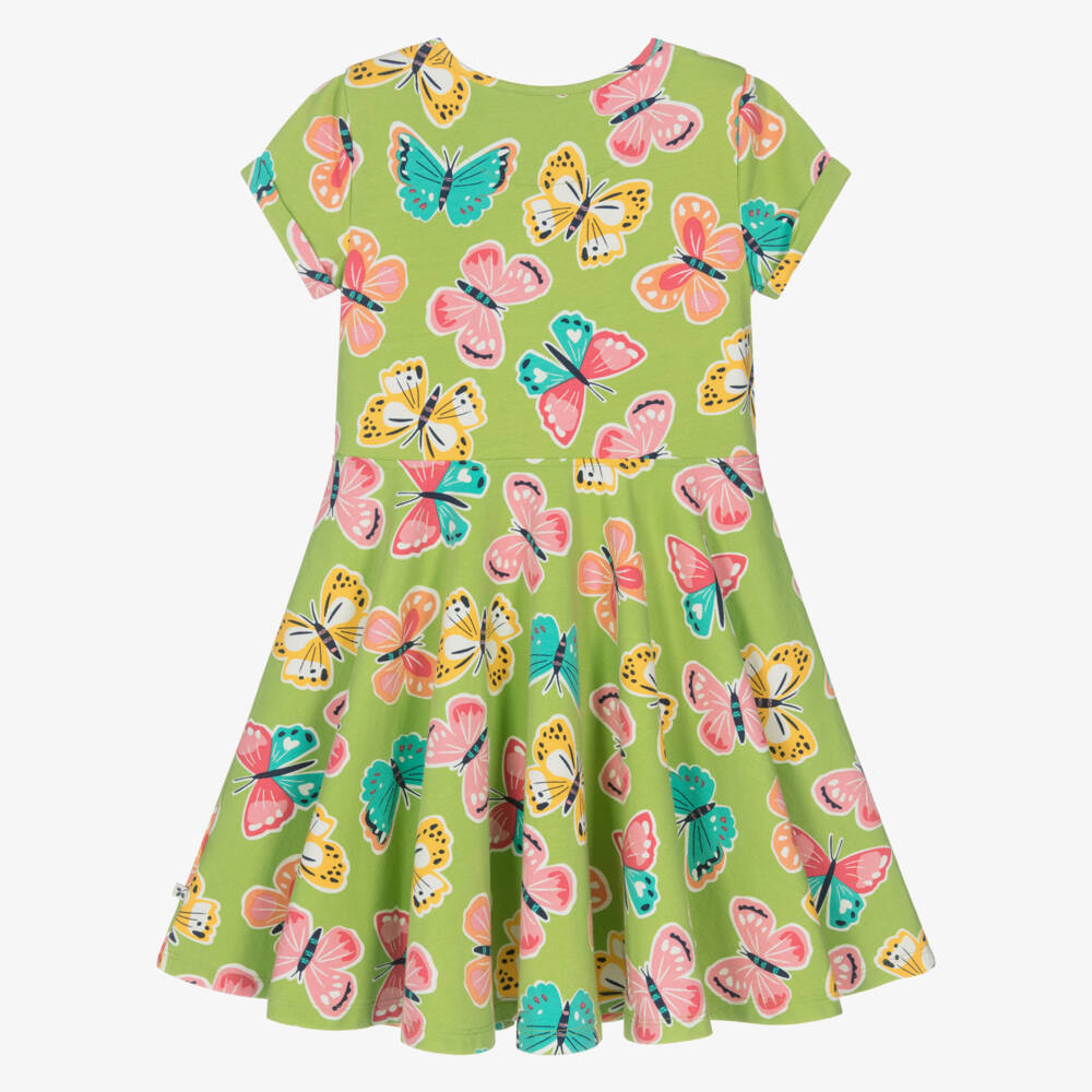 Frugi-Girls Green Butterfly Print Organic Cotton Jersey Dress | Childrensalon