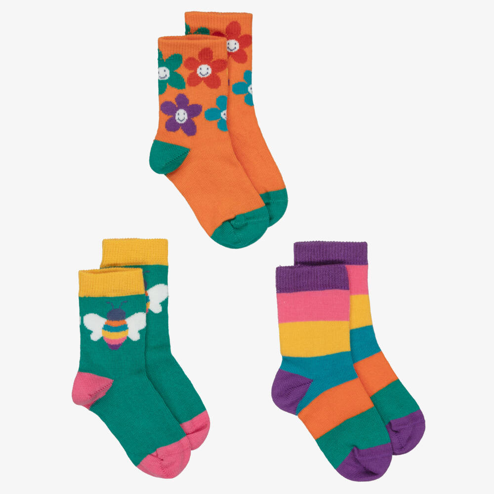 Frugi-Girls Green & Orange Organic Cotton Socks (3 Pack) | Childrensalon