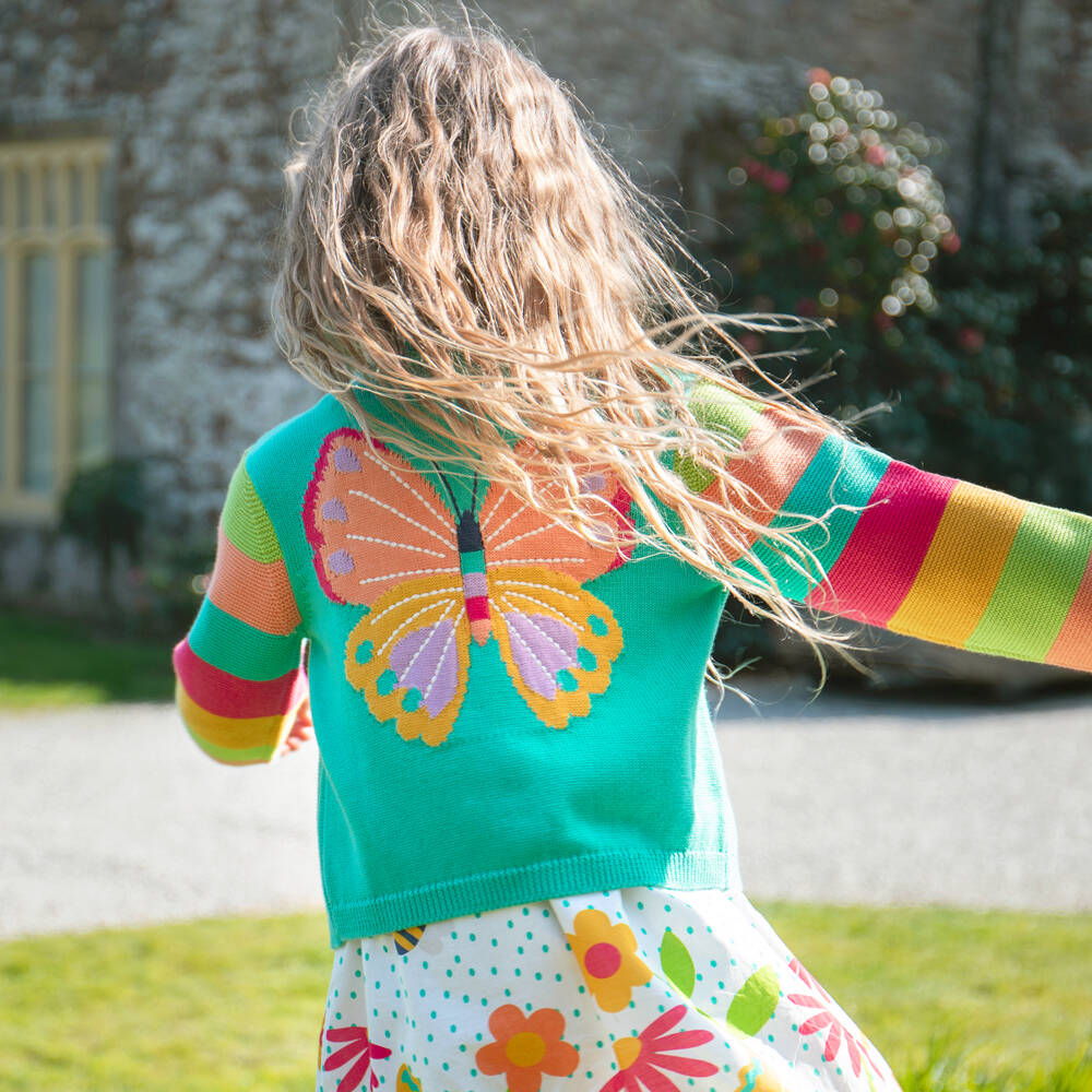 Frugi-Кардиган зеленый из органического хлопка с бабочкой для девочек | Childrensalon