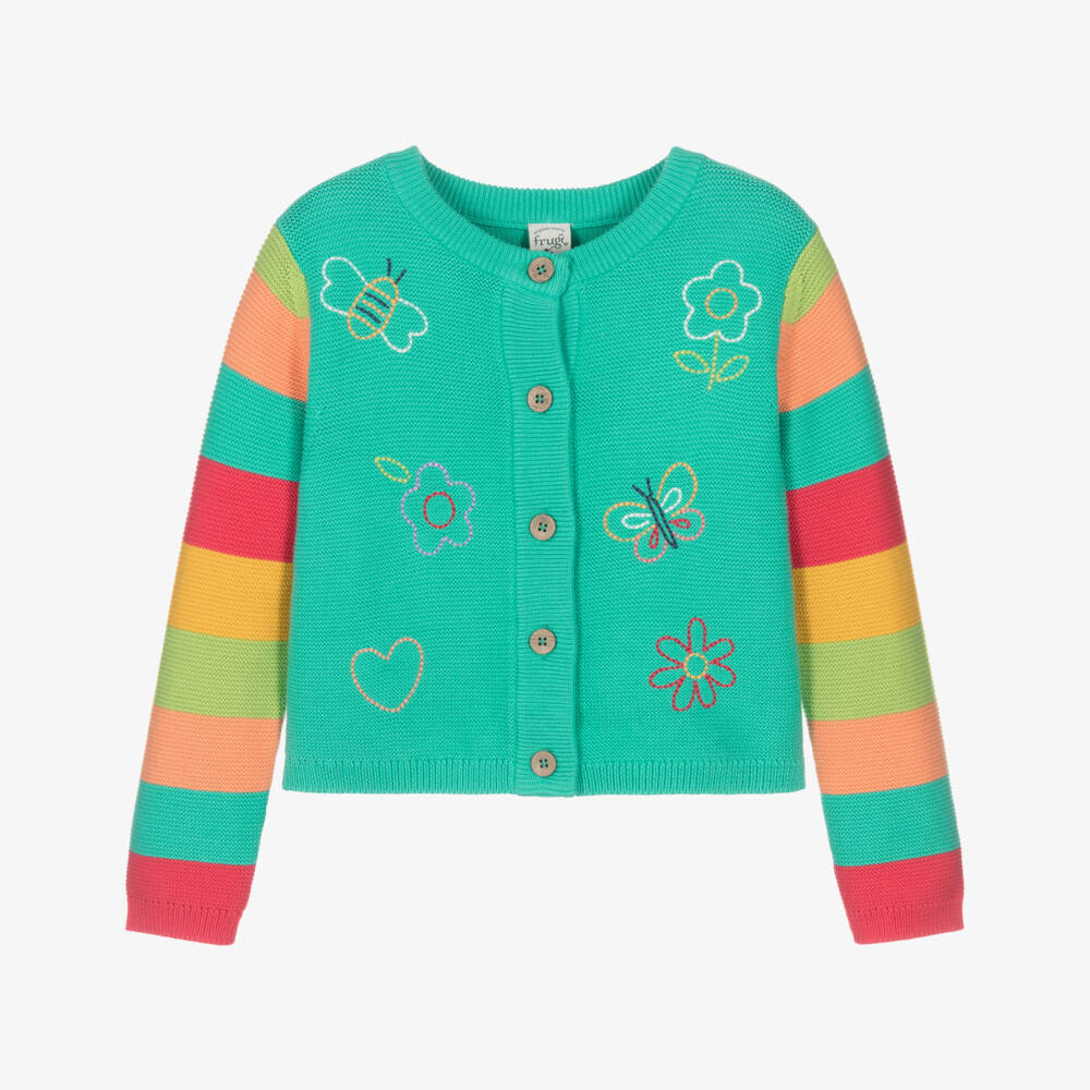 Frugi-Girls Green Organic Cotton Cardigan with Butterfly Detail | Childrensalon