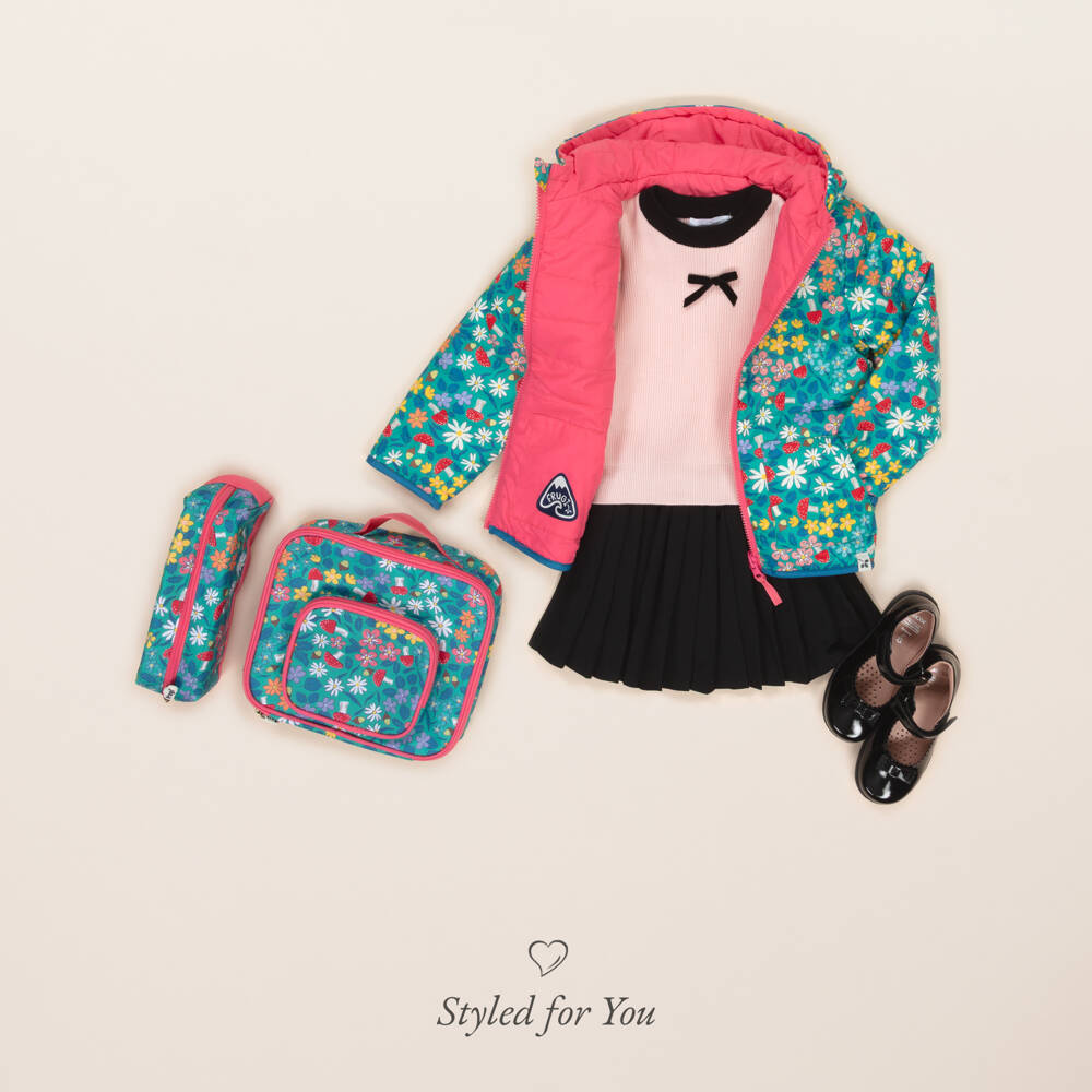 Frugi-حقيبة لحفظ الطعام بنقشة ورود الغابة لون أخضر للبنات (24 سم) | Childrensalon