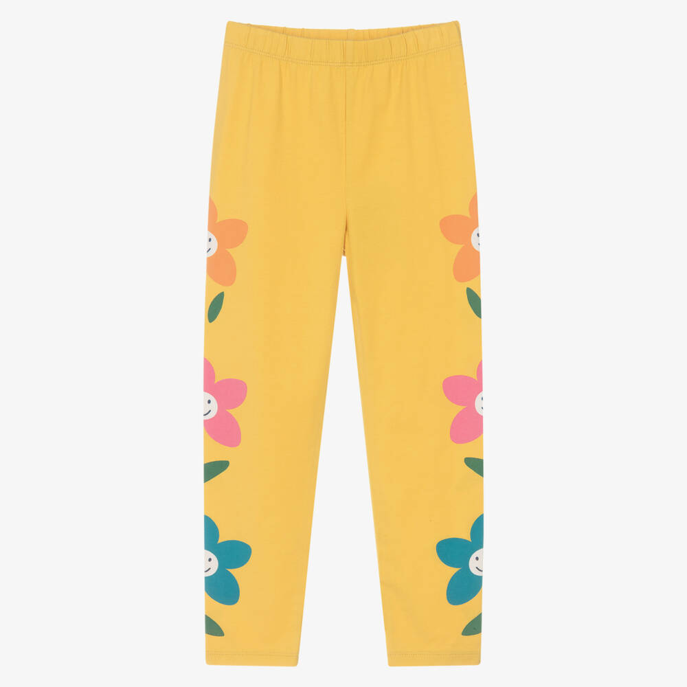 Frugi-Girls Mustard Yellow Organic Cotton Floral Leggings | Childrensalon