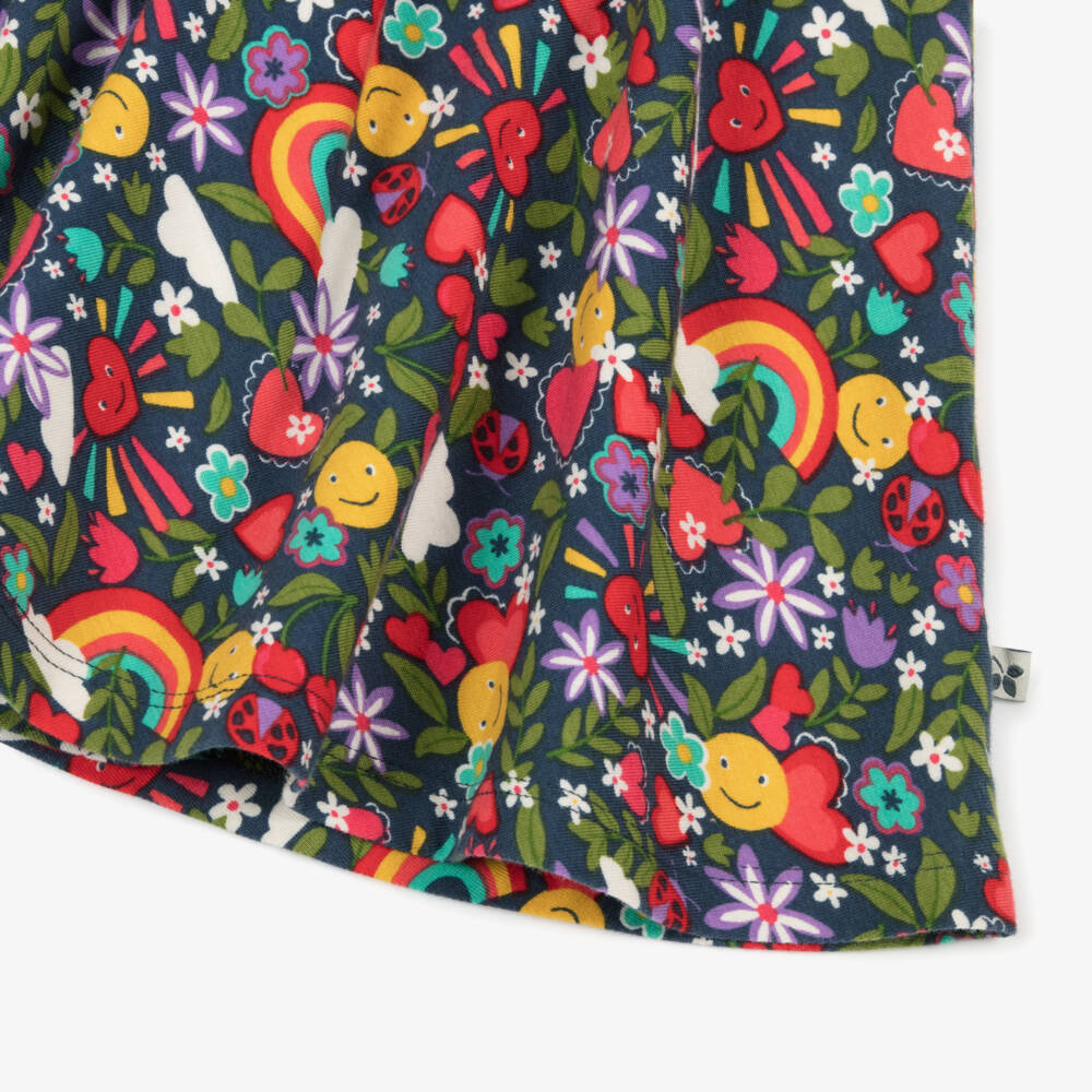 Frugi-Girls Navy Blue Floral Print Organic Cotton Jersey Dress | Childrensalon