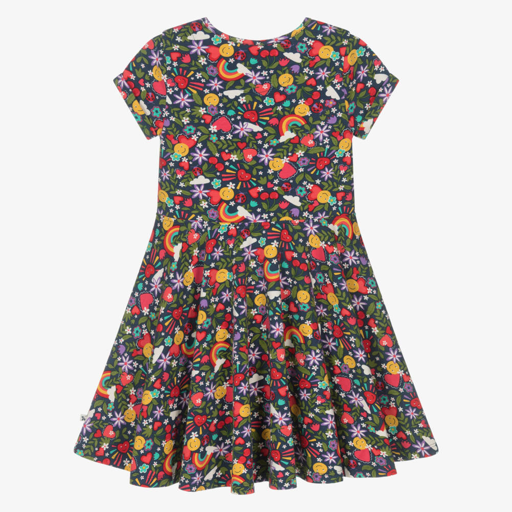 Frugi-Girls Navy Blue Floral Print Organic Cotton Jersey Dress | Childrensalon