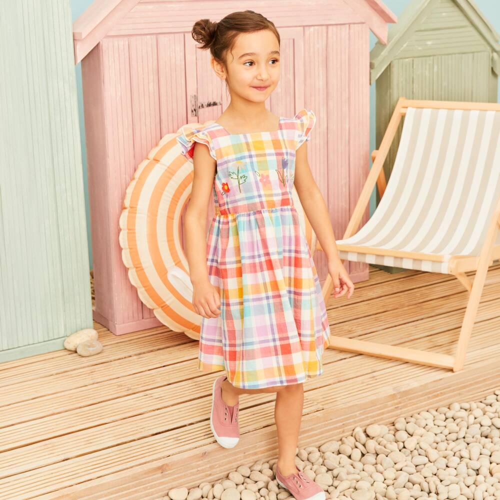 Frugi-Платье-сарафан в клетку розовое из органического хлопка для девочек | Childrensalon