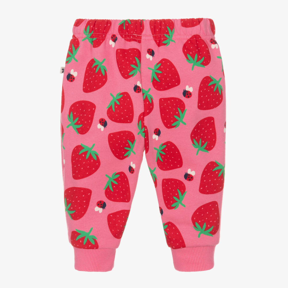 Frugi-Girls Pink Cotton Strawberry Joggers | Childrensalon