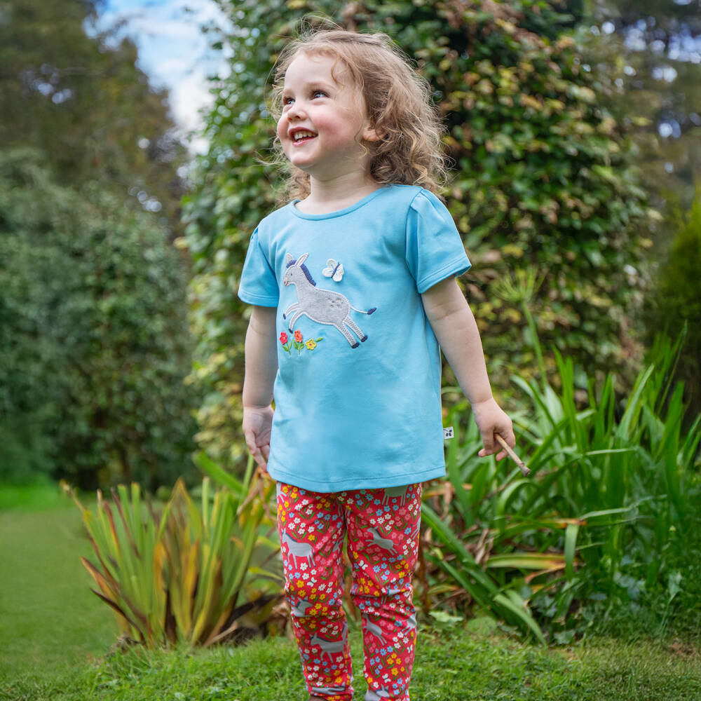 Frugi-Girls Pink Donkey Floral Print Cotton Leggings | Childrensalon