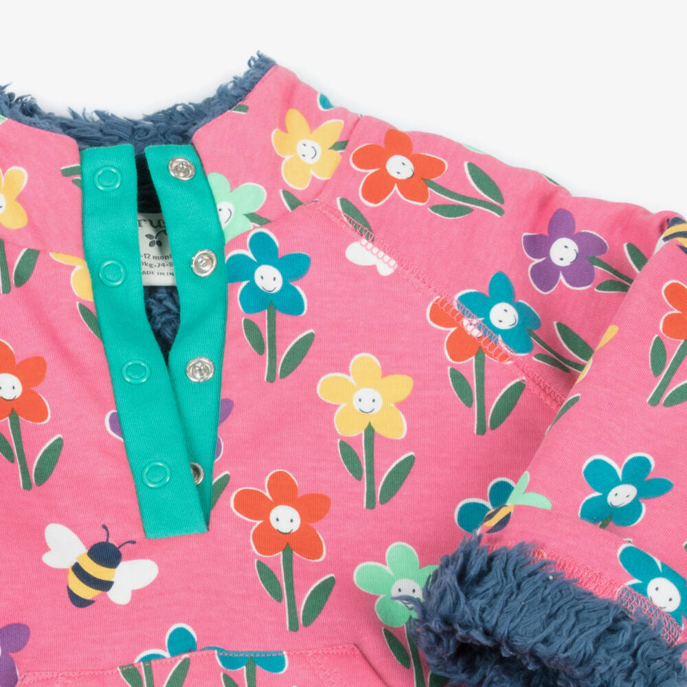 Frugi-Girls Pink Floral Organic Cotton Snuggle Fleece Sweatshirt | Childrensalon