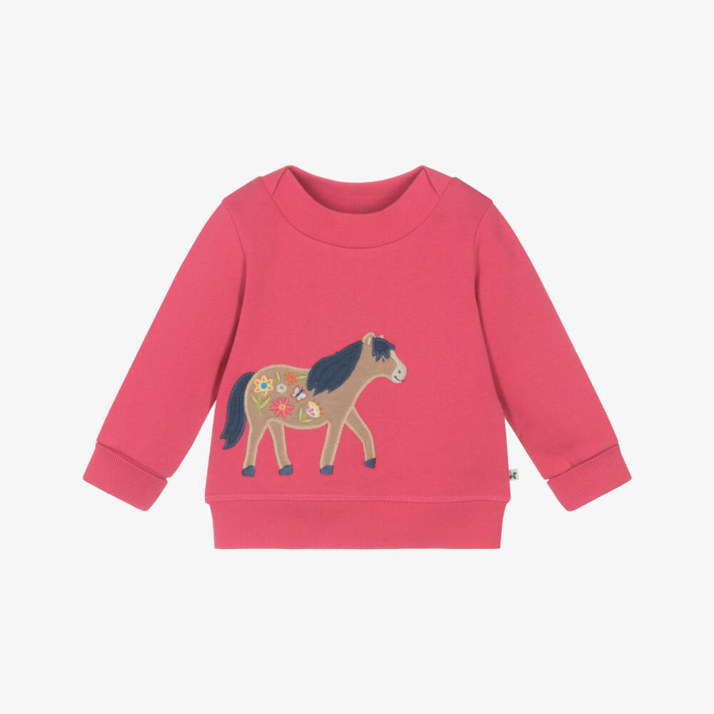 Frugi-Girls Pink Organic Cotton Pony Sweatshirt | Childrensalon