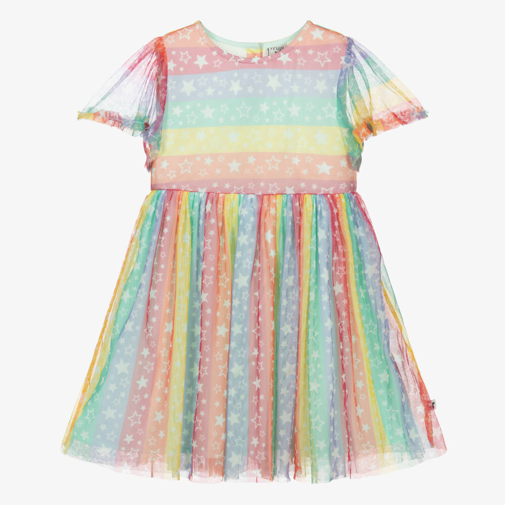 Frugi-Girls Pink Rainbow Tulle Dress | Childrensalon
