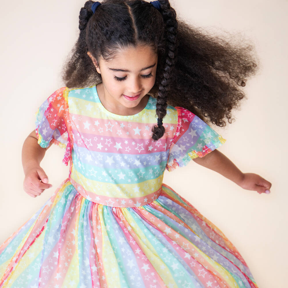 Frugi-Girls Pink Rainbow Tulle Dress | Childrensalon
