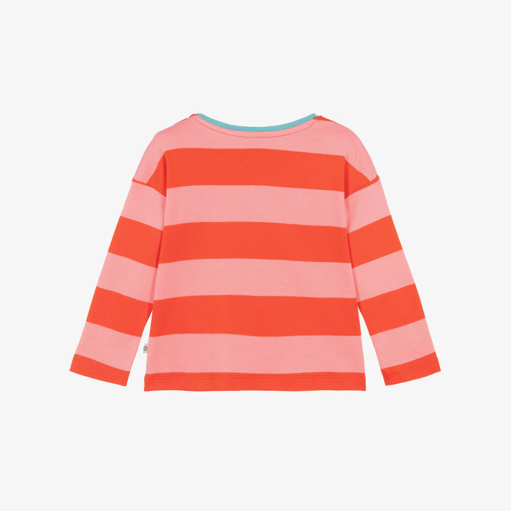 Frugi-Топ розово-красный полосатый хлопковый для девочек | Childrensalon