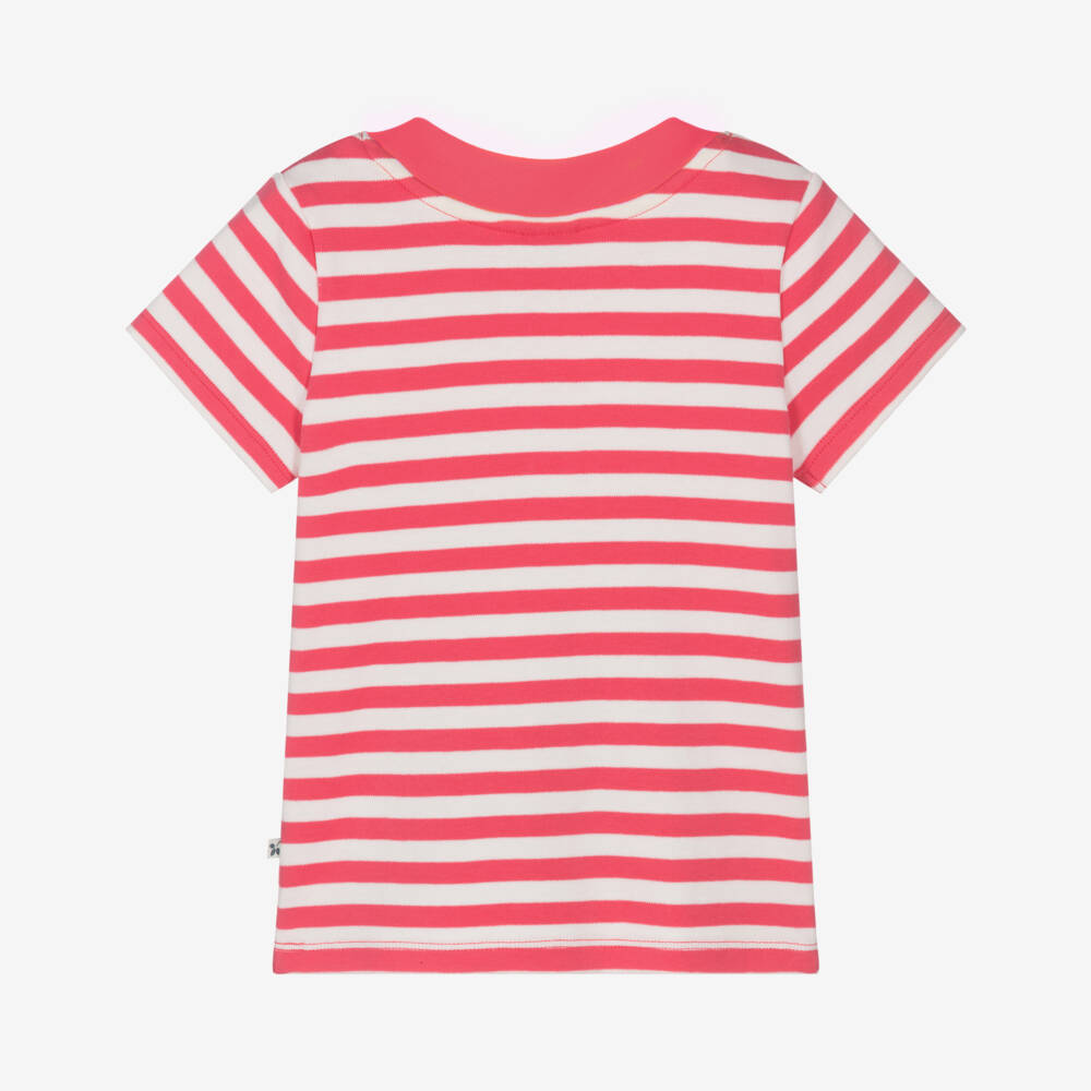 Frugi-Girls Pink Stripe Organic T-Shirt with Hedgehog Appliqué | Childrensalon