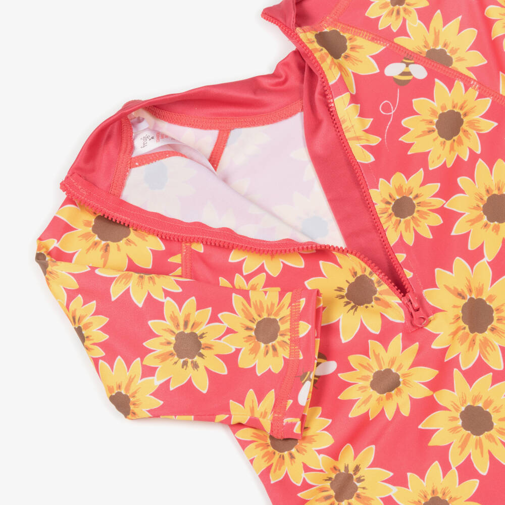 Frugi-Girls Pink & Yellow Sunflower Sun Suit (UPF50+) | Childrensalon