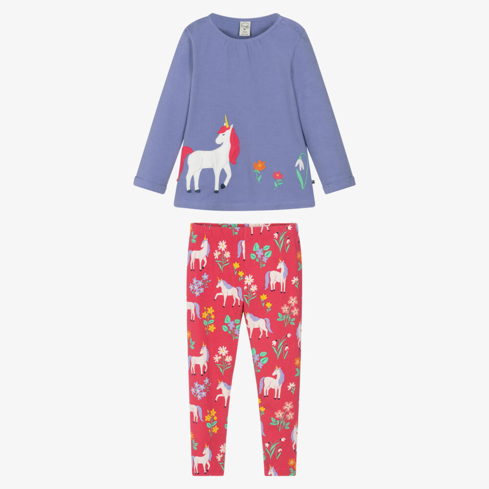 Frugi-Girls Purple & Pink Unicorn Organic Cotton Leggings Set | Childrensalon
