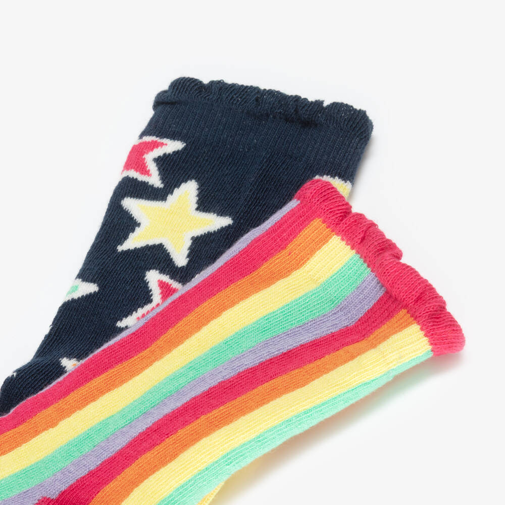 Frugi-Girls Rainbow Stripes & Stars Organic Cotton Socks (2 Pack) | Childrensalon