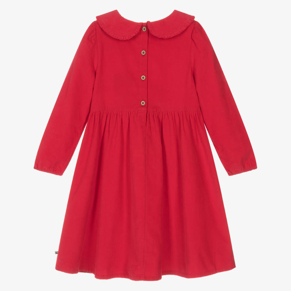 Frugi-Girls Red Cotton Festive Cord Dress | Childrensalon