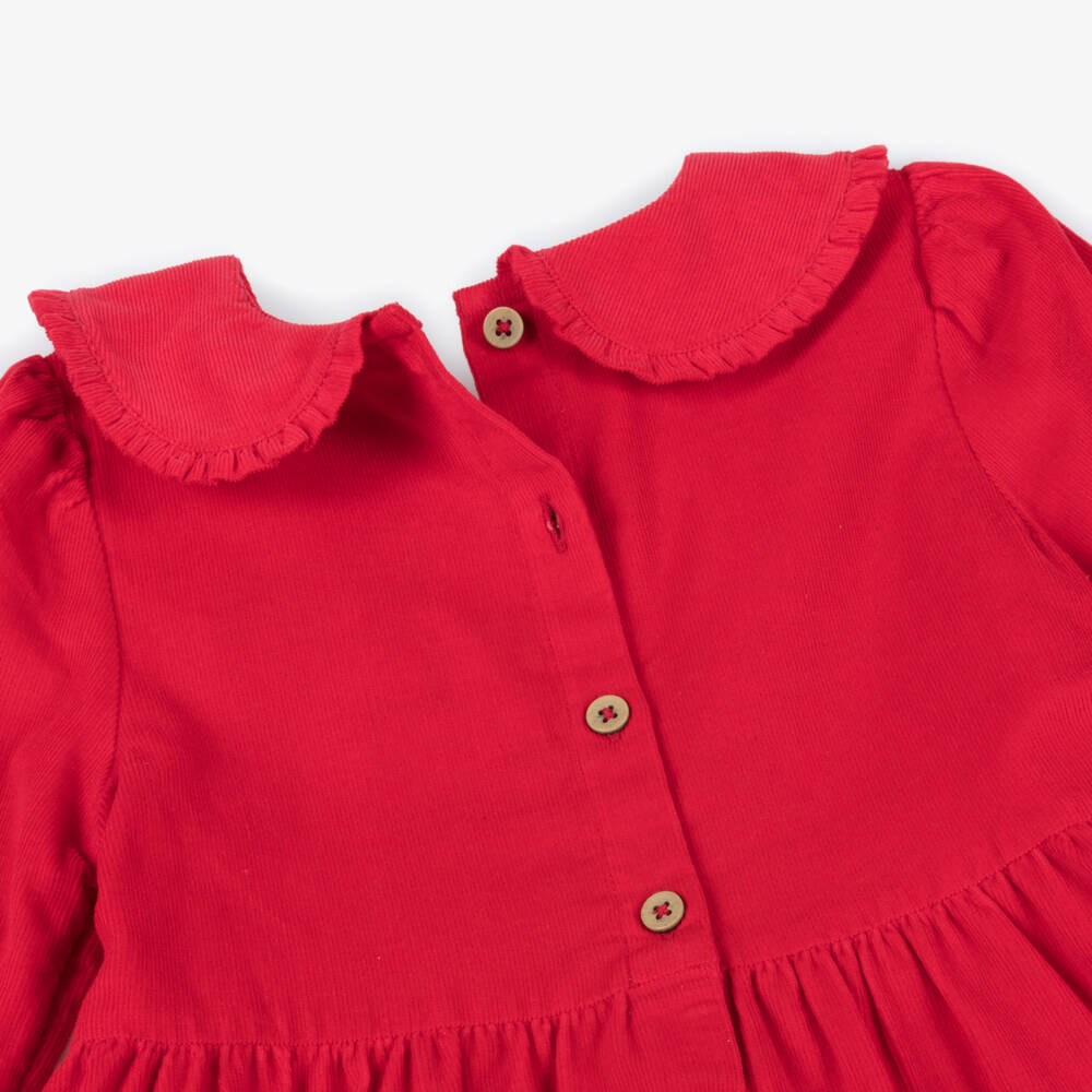 Frugi-Girls Red Cotton Festive Cord Dress | Childrensalon