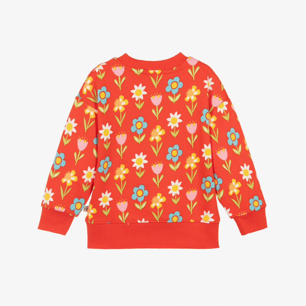 Frugi-Girls Red Cotton Sweatshirt with Colourful Floral Print | Childrensalon