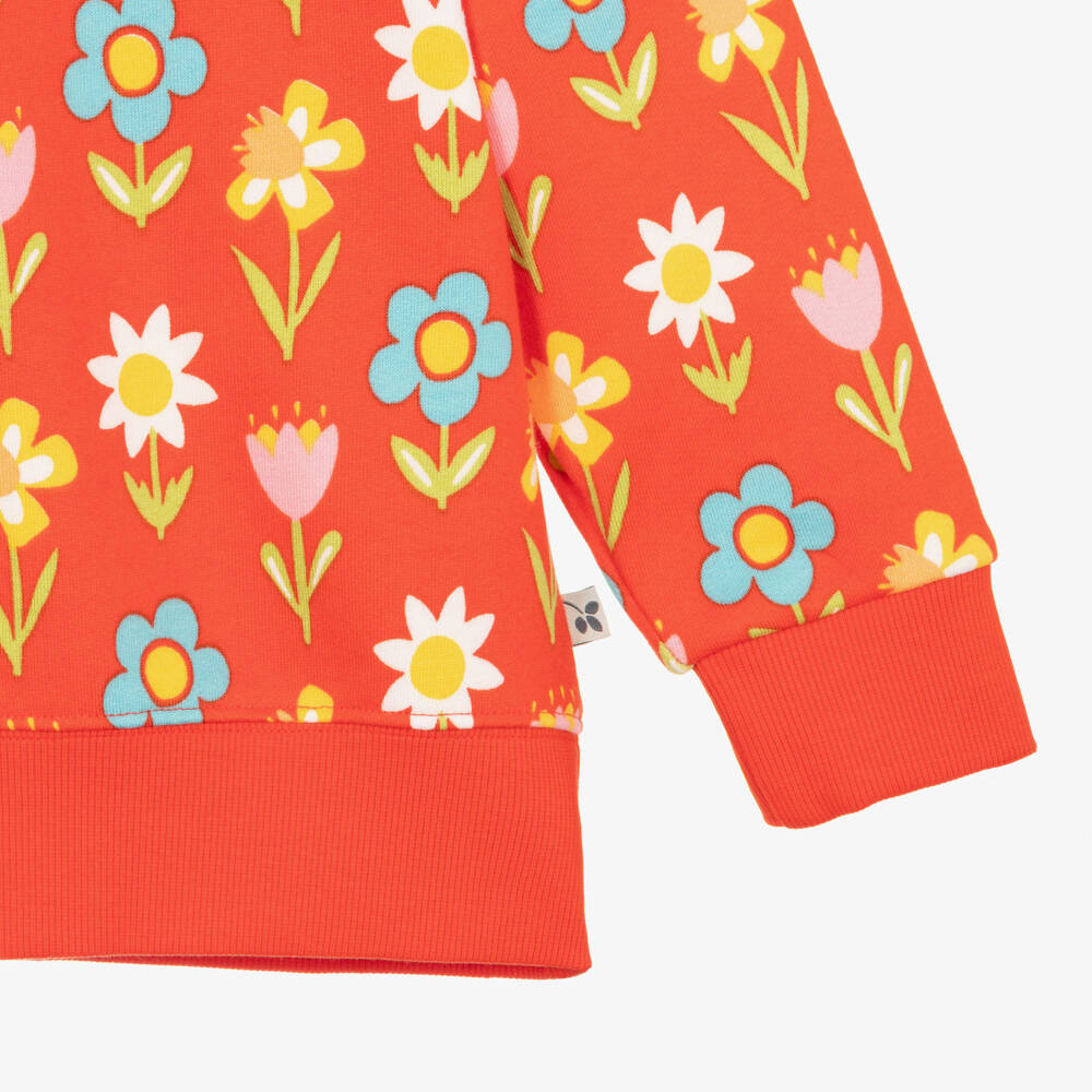 Frugi-Girls Red Cotton Sweatshirt with Colourful Floral Print | Childrensalon