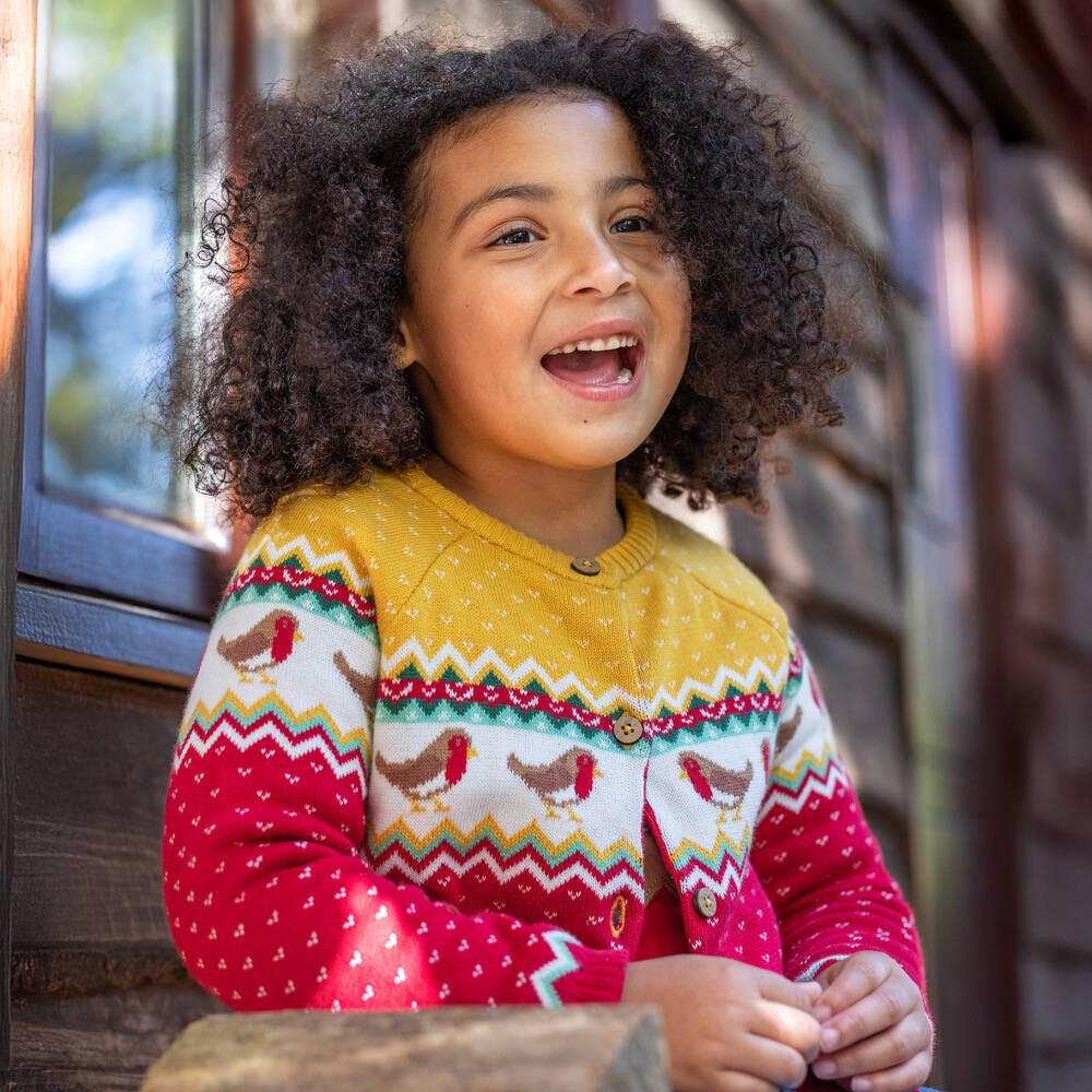 Frugi-كارديجان أحمر محبوك احتفالي للبنات | Childrensalon