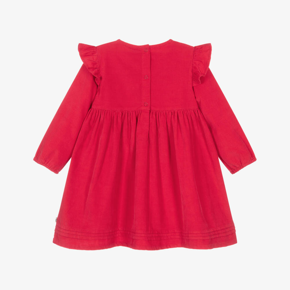 Frugi-Girls Red Needlecord Dress with Embroidered Rabbits | Childrensalon