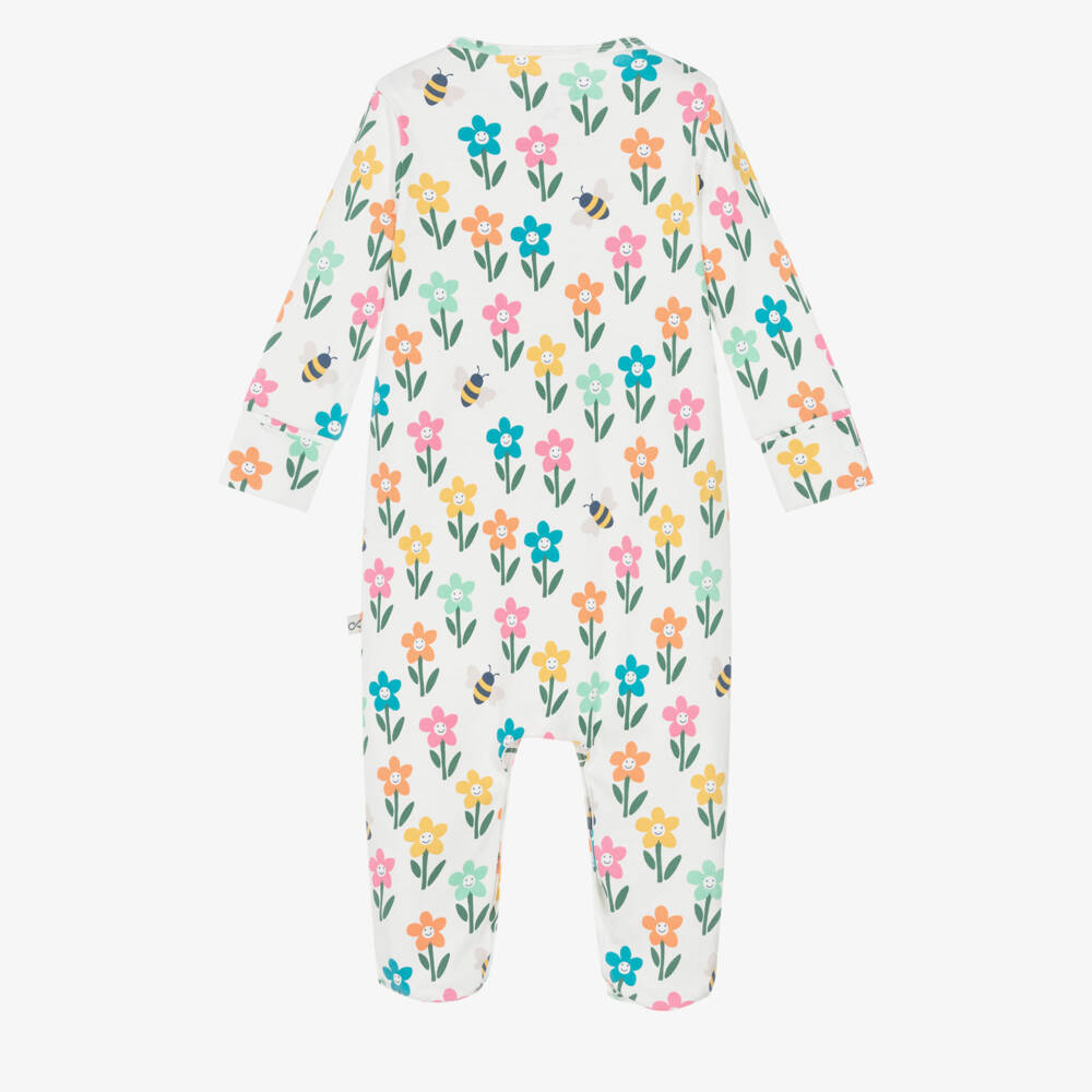 Frugi-Girls White Organic Cotton Floral Babygrow | Childrensalon