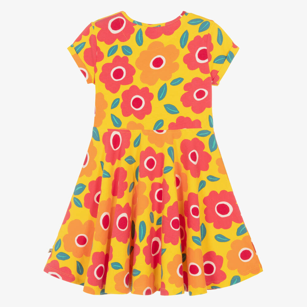 Frugi-Girls Yellow Floral Print Organic Cotton Jersey Dress | Childrensalon