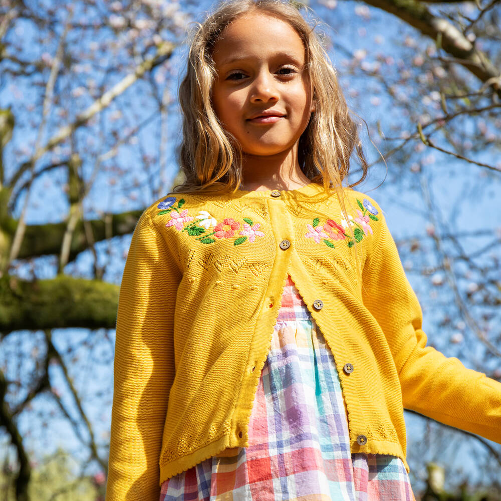 Frugi-Girls Yellow Organic Cotton Knitted Cardigan | Childrensalon