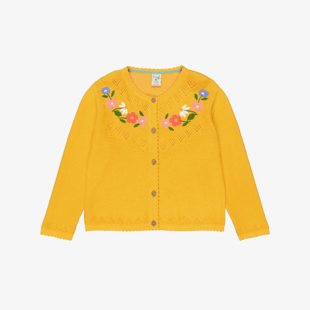 Frugi-Girls Yellow Organic Cotton Knitted Cardigan | Childrensalon
