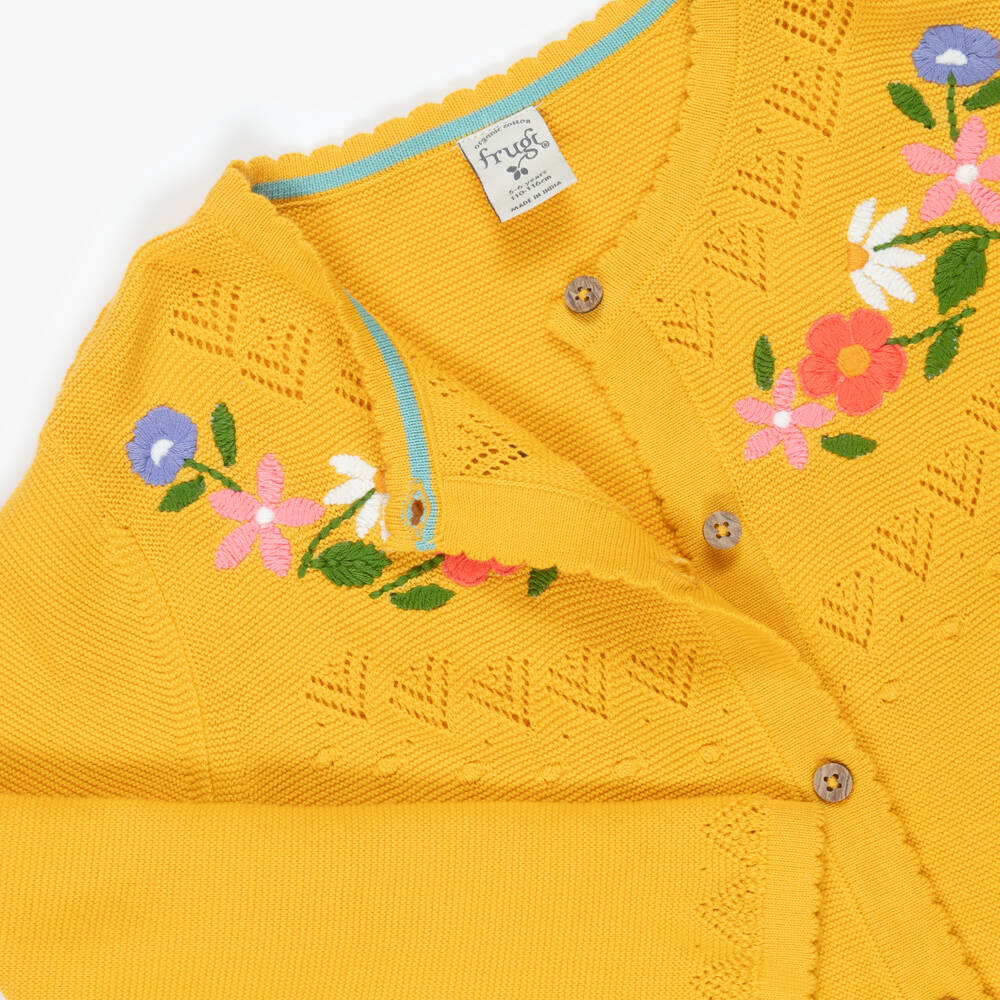 Frugi-كارديغان محبوك قطن عضوي لون أصفر للبنات | Childrensalon