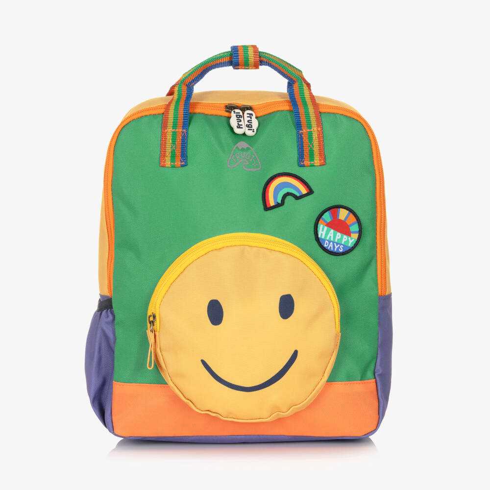 Frugi-Green Colourblock Happy Face Backpack (34cm) | Childrensalon