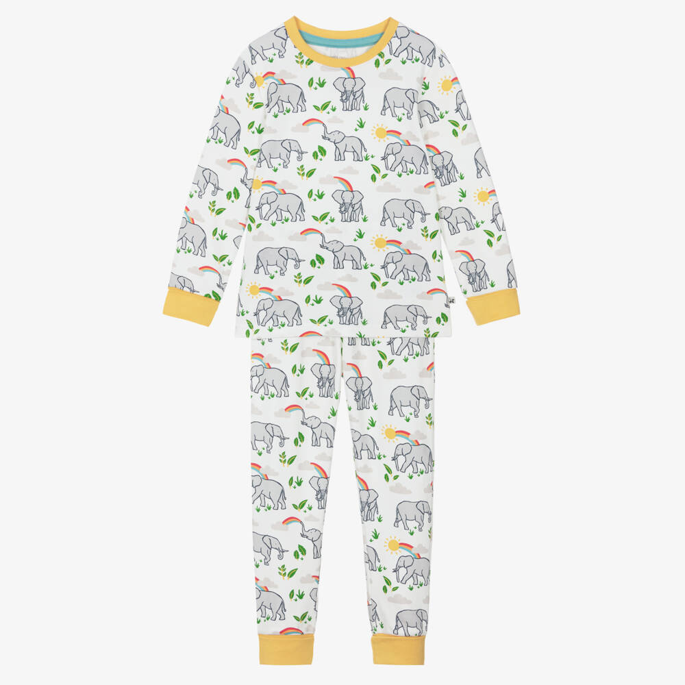 Frugi-Ivory Organic Cotton Pyjamas with Grey Elephant Print | Childrensalon