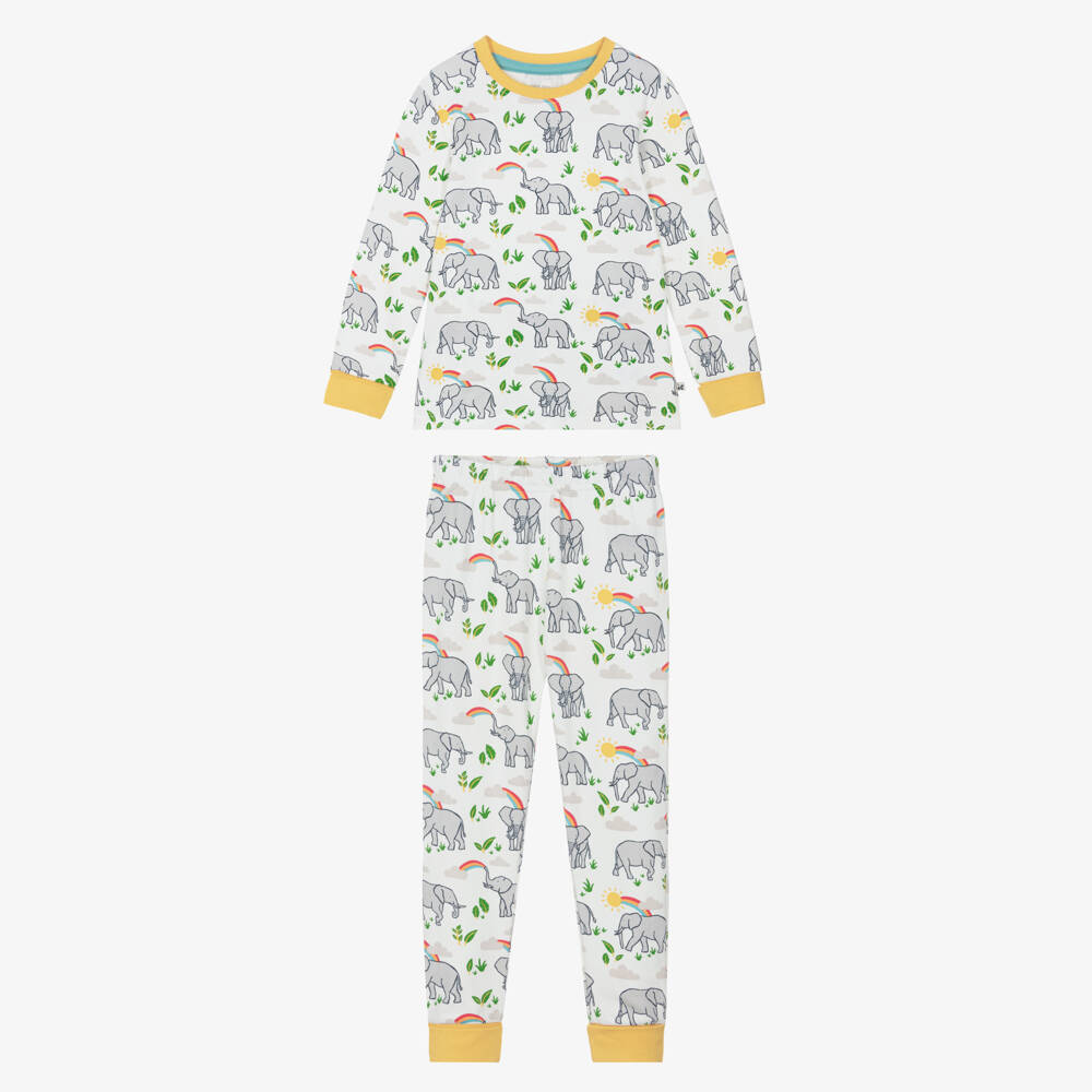 Frugi-Ivory Organic Cotton Pyjamas with Grey Elephant Print | Childrensalon