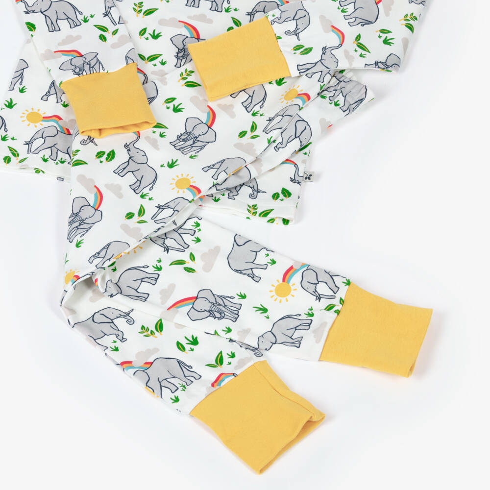 Frugi-Ivory Organic Cotton Pyjamas with Grey Elephant Print | Childrensalon