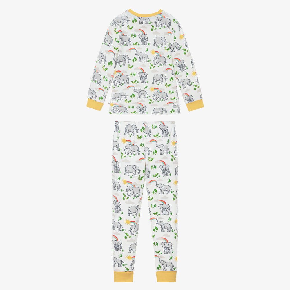 Frugi-Ivory Organic Cotton Pyjamas with Grey Elephant Print | Childrensalon