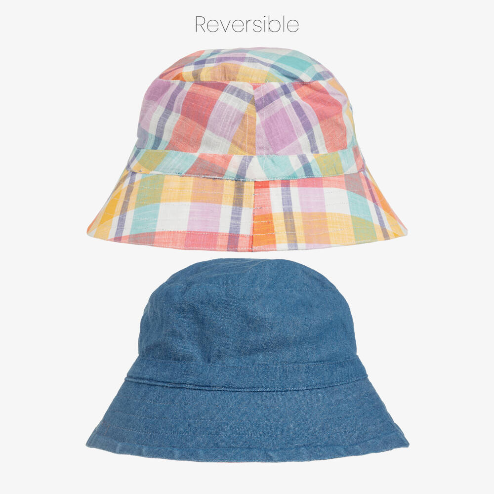 Frugi-Multicoloured Check & Denim Reversible Bucket Hat | Childrensalon