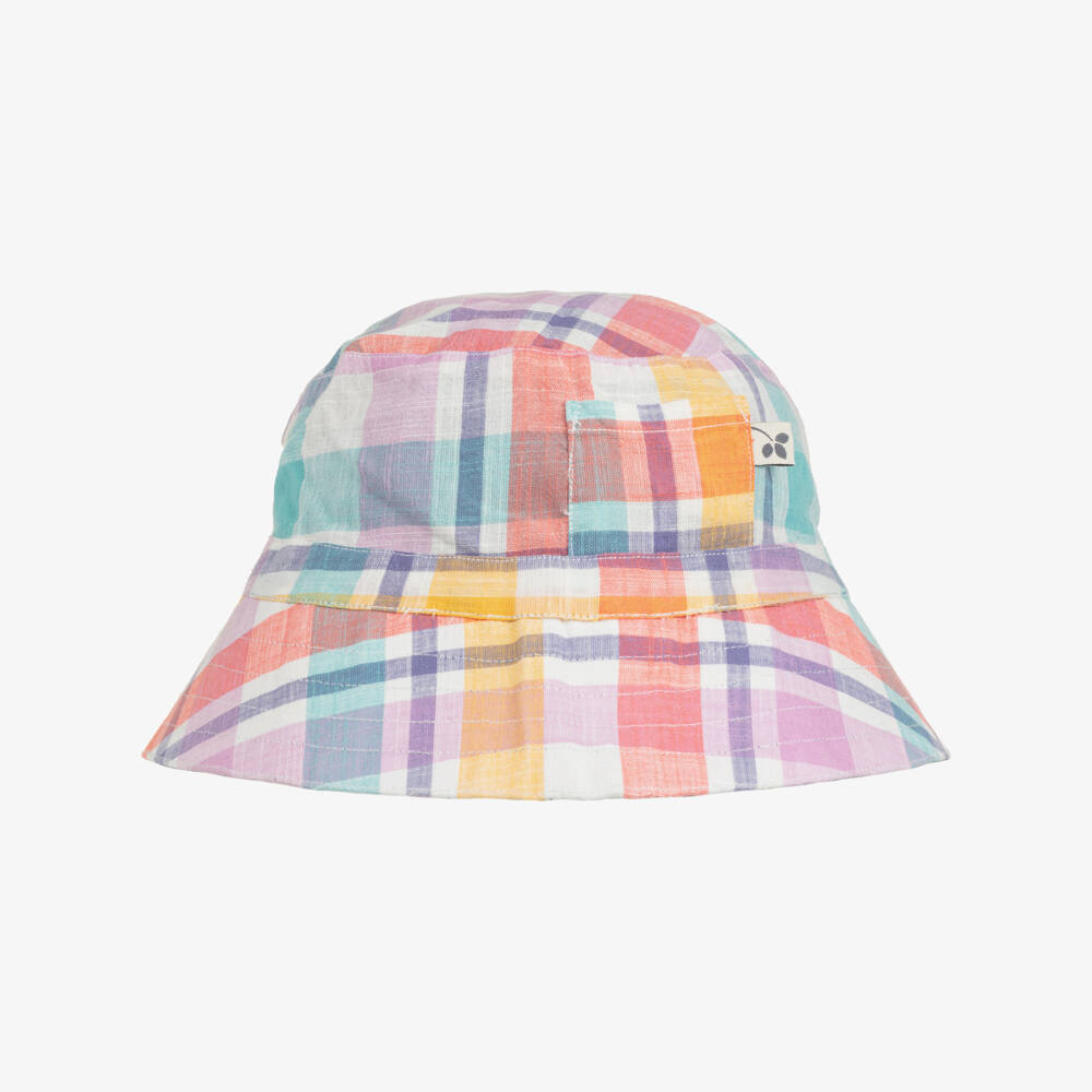 Frugi-Multicoloured Check & Denim Reversible Bucket Hat | Childrensalon