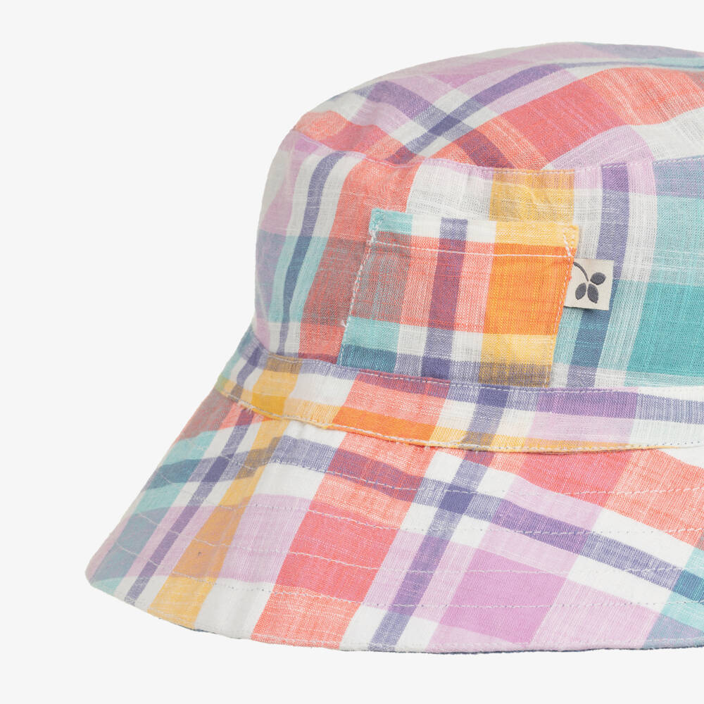 Frugi-Multicoloured Check & Denim Reversible Bucket Hat | Childrensalon