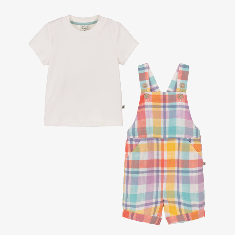 Frugi-طقم دنغري شورت قطن متعدد الألوان للأطفال الرضع | Childrensalon