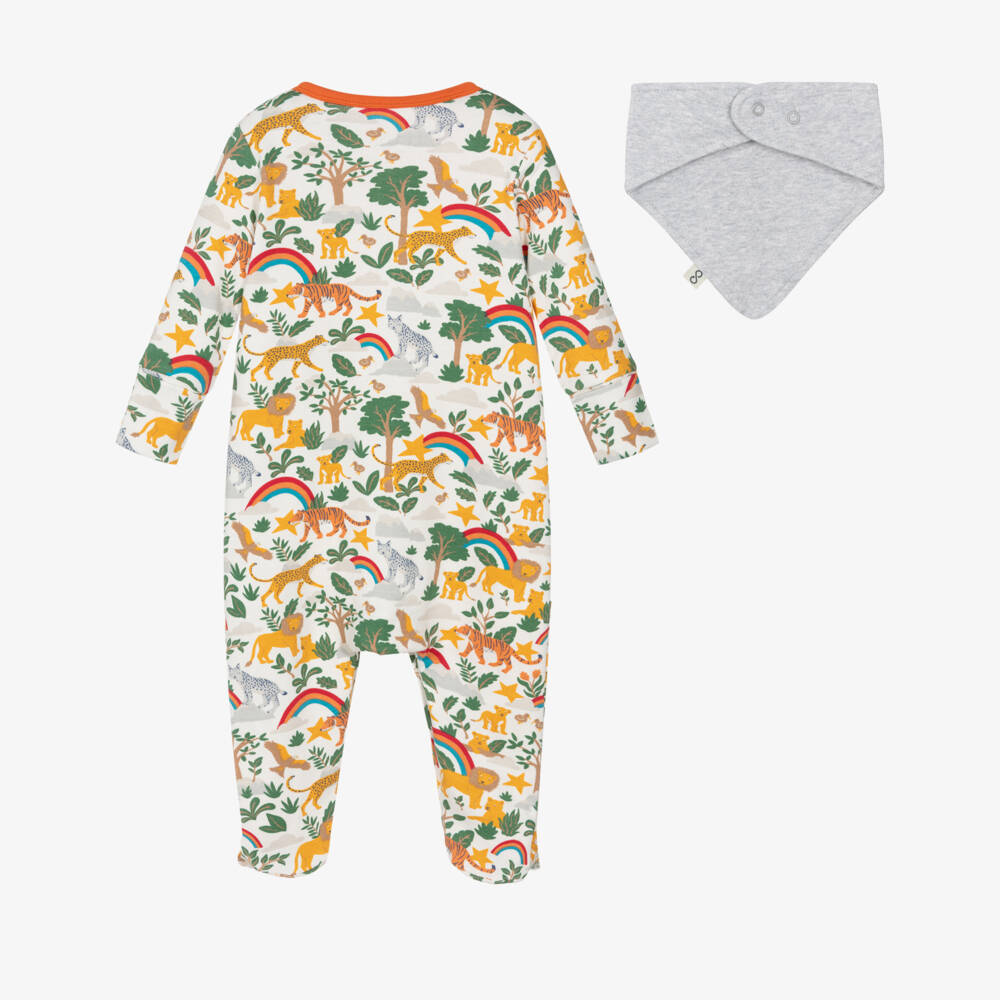 Frugi-Orange & Green Organic Cotton Babygrow Set with Jungle Print  | Childrensalon