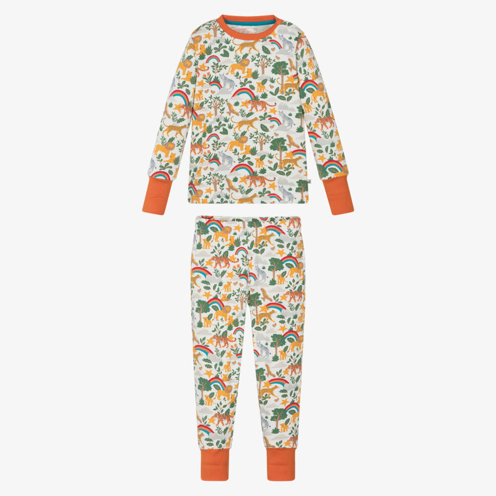 Frugi-Orange & Green Organic Cotton Pyjamas with Jungle Print  | Childrensalon