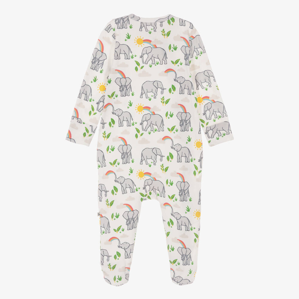 Frugi-White Organic Cotton Elephant Print Babygrow | Childrensalon