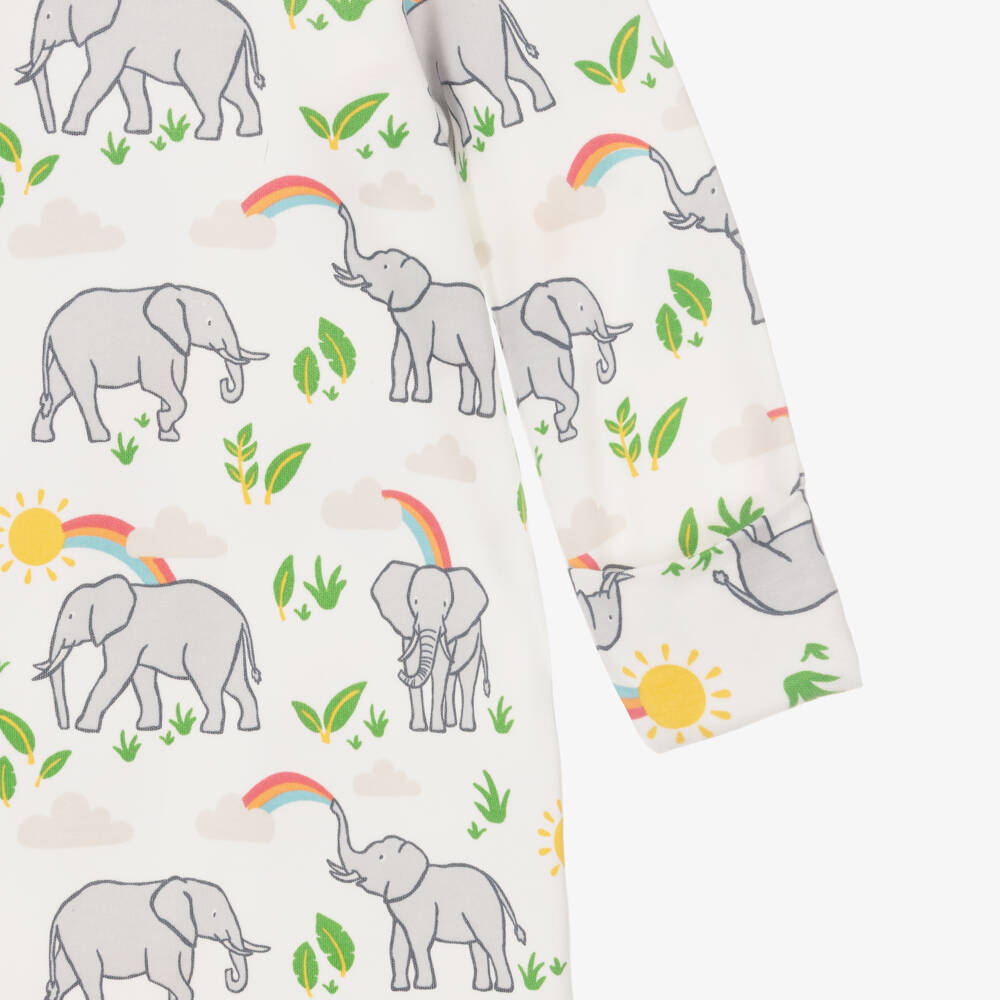 Frugi-White Organic Cotton Elephant Print Babygrow | Childrensalon