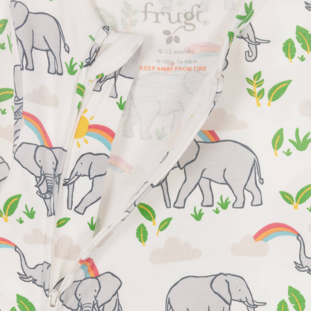 Frugi-White Organic Cotton Elephant Print Babygrow | Childrensalon